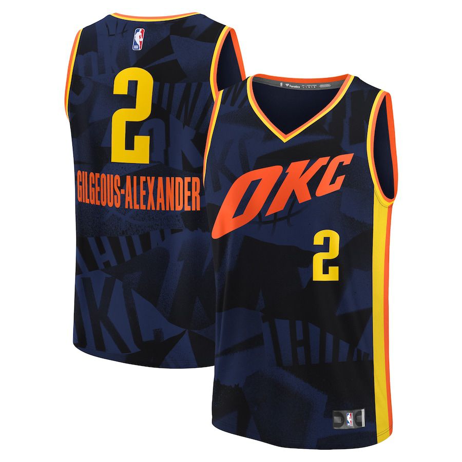 Men Oklahoma City Thunder #2 Shai Gilgeous-Alexander Fanatics Branded Navy City Edition 2023-24 Fast Break NBA Jersey->phoenix suns->NBA Jersey